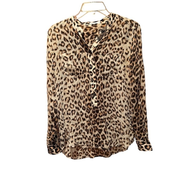 Equipment Femme Leopard Print Sheer Silk Blouse Small - Picture 1 of 5